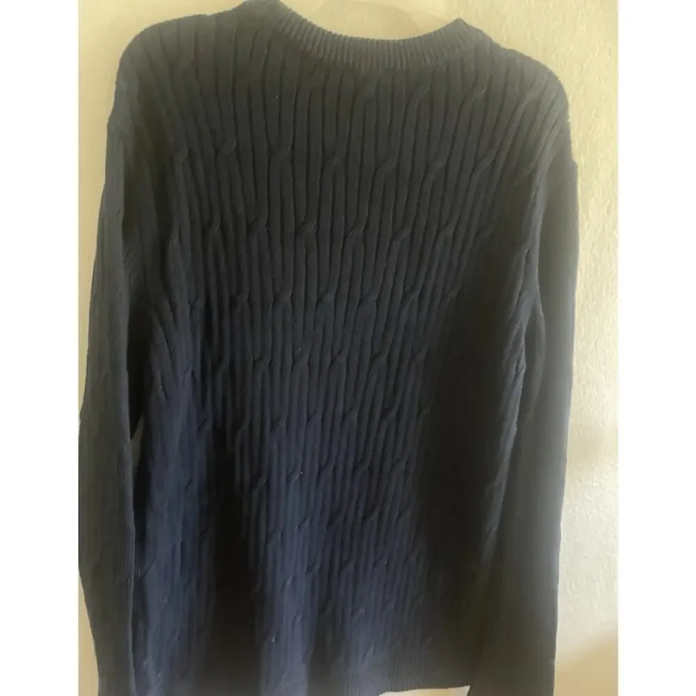 Express Men's Braided Cable Knit Sweater Long Sleeves‎ Crew Neck Pageant Blue, L